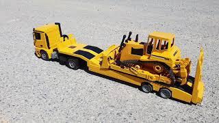 RC Mercedes-Benz Arocs low-loader truck and RC Bulldozer