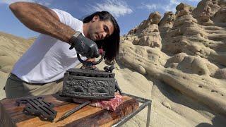 Cooking cheese Steak In the beautiful nature of Iran