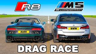 625hp BMW M5 v 620hp Audi R8 V10: DRAG RACE