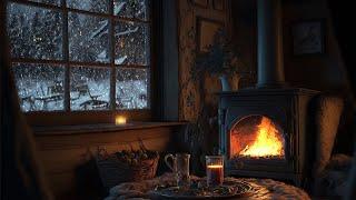 Cozy Winter Cabin Ambience | Crackling Fire & Howling Blizzard Sounds for Sleep