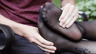 Foot Massage in Black Hose