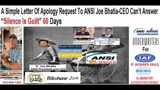 A Simple Letter Of Apology Request To ANSI Joe Bhatia-CEO Can’t Answer “Silence Is Guilt” 60 Days