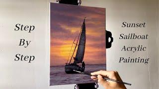 How to PAINT Sunset Sailboat | ACRYLIC PAINTING 