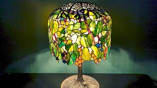 Manufacturing process of Tiffany Lamps. A stained glass lamps production factory.