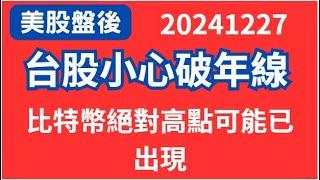 【美股盤後】20241227#台股小心破年線#美元貶人民幣升傳產股有機會#比特幣絕對高點可能已出現