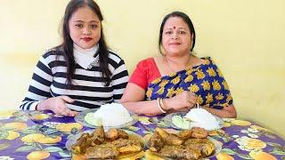 Pomfret fish curry with Basmati rice and salad eating challenge || Bengali thali eating challenge