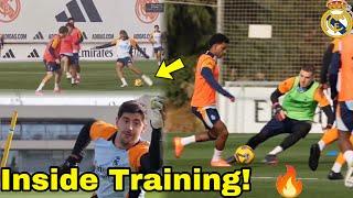 INSIDE REAL MADRID FULL TRAINING | Rodrygo Returns Mbappe Training GoalsBellingham,Diaz,Courtois