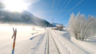  4K  Landquart - Vereina - St. Moritz snow cab ride, Switzerland [01.2021] Führerstandsmitfahrt