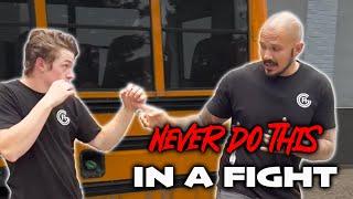 Quick Self Defense - The 1 Thing You Never Do In A Fight