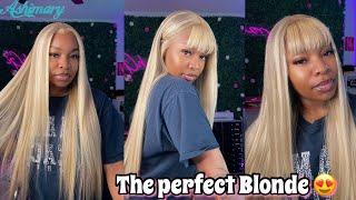 THE PERFECT 26INCH BALAYAGE BLONDE FRONTAL WIG INSTALL + CUTTING BANGS TUTORIAL FT. ASHIMARY HAIR