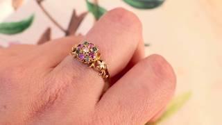 1840s Early Victorian Ring 15k Gold Spinel Tourmaline Diamond Ring | Antique Gothic Revival Ring
