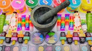 Satisfying Video Mixing Eyeshadow Makeup Rainbow  Cosmetics Glitter into Slime Studio ASMR