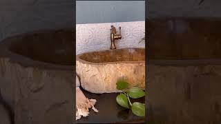 River Rock and Petrified Wood Vessel Sink