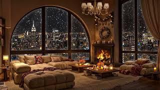 Winter Tranquility in NYC  Cozy Apartment with Smooth Jazz Saxophone & Fireplace Sounds for Sleep