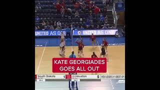 Table-crashing rally save in college volleyball 