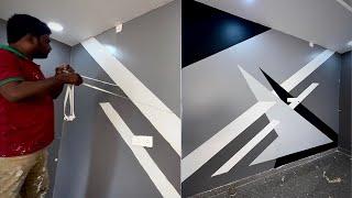 wall painting design ideas simple and easy | masking tape wall designs making