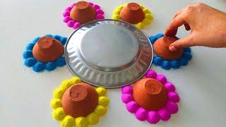 दीया से बनाये दिवाली की नई रंगोली | Simple Beautiful Diwali Rangoli | Dhanteras, Deepawali Rangoli