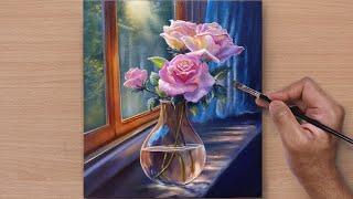 How to Paint Beautiful Roses /Acrylic Painting / STEP BY STEP #47