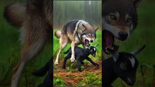 Hunter wolf  vs Black goat  fight for baby #goat #wolf #babyanimal #motherslove #help #rescue