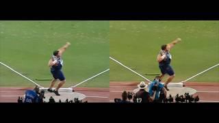 Shot Put Doha 2019 Joe Kovacs slow motion comparison 22.91 vs 21.95