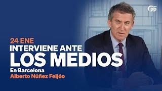 Alberto Núñez Feijóo  interviene ante los medios en Barcelona