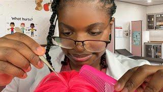 ASMR Lazy School Nurse Checks Your Scalp for Lice ‍️ (scalp plucking, combing, rummaging)