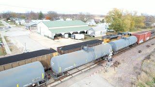 UNION PACIFIC CLINTON SUB ACTION WITH TRAIN MEET UNDER THE DRONE!
