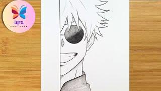 How to Draw Gojo Saturo Half Face Easy || Anime Boy Drawing || Pencil Sketch Drawing For Beginners