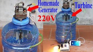 Turn PLASTIC BOTTLES into a 220V WATER TURBINE   EASY DIY!