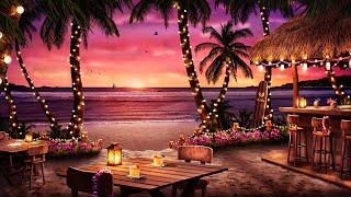 Hawaiian Sunset Cafe Ambience with Relaxing Hawaiian Guitar Music & Crashing Waves Sounds