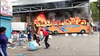 Bus Set Alight After Robbery at Newtown Rank, Johannesburg