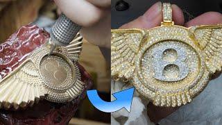 process of making iced out bentley pendant / diamond pave setting /