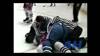 NHL Nov. 26, 1989 Troy Mallette,NYR v Steven Finn,QUE New York Rangers Quebec Nordiques