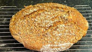 No Knead,No Stretch&Fold Seeded Wholewheat yeast Bread.نان بدون ورز با آرد سالم و غلات.بسیارآسا