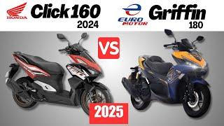 Honda Click 160 vs Euromotor Griffin 180 | Side By Side Comparison | Specs and Price | 2025