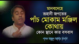 মানবদেহে রূহানী জগতের পাঁচ মোকাম ও মঞ্জিল কোথায়, কোন স্থানে কার বসবাস, দেহতত্ত্ব, সূফীবাদ আলোচনা,