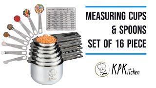 KPKitchen Stainless Steel Measuring Cups and Spoons Set of 16 Piece⭐ ALL SIZES EVERY KITCHEN NEEDS!