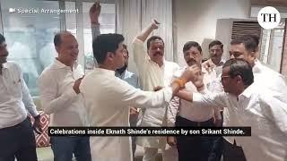 Maharashtra Assembly polls 2024: Shiv Sena workers celebrate outside Eknath Shinde's residence