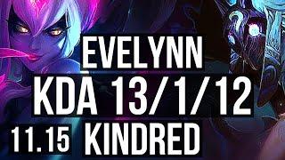 EVELYNN vs KINDRED (JUNGLE) | 13/1/12, 1.9M mastery, Legendary, 600+ games | EUW Diamond | v11.15