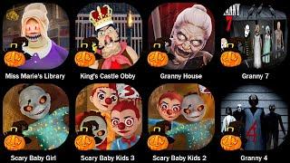 Miss Marie's Library,King's Castle Obby,Granny House,Scary Baby Girl,Scary Baby Kisd 3,Granny 4