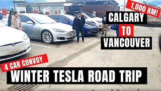 WINTER TESLA ROAD TRIP: FOUR Tesla Convoy over the Canadian Rockies (1000km Calgary to Vancouver)