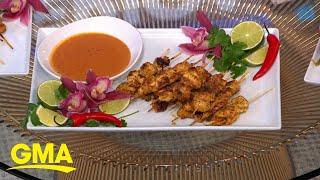 Make chef Jet Tila’s take on the Thai classic, chicken satay with peanut sauce l GMA