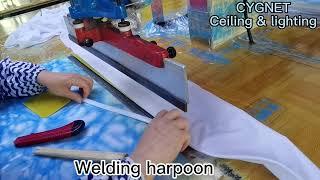 PVC stretch ceiling production process, UV printing, laser cutting & HF welding machine video