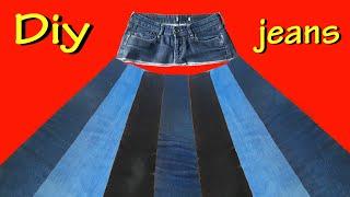 DIY / How to make a skirt from Old jeans /easy sewing tutorial / Old clothes upcycling ideas