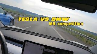 Tesla Model 3 Performance vs BMW M4 competition on German autobahn!