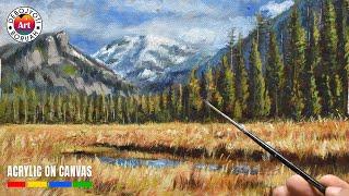 A Simple Landscape Painting in Acrylic For Beginners | Scenery Painting by Debojyoti Boruah