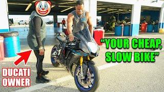 COCKY DUCATI OWNER GETS TROLLED BY R1M at Daytona Track Day 