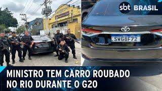 G20: Carro de comitiva de ministro é roubado em frente a hotel no Rio | SBT Brasil (14/11/24)