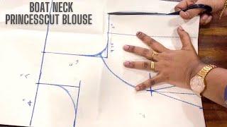 Boat Neck With Princess Cut Blouse Cutting & Stitching For Beginners