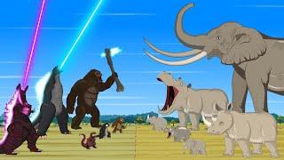 WHAT IF GODZILLA, KONG, SHIN vs HIPPOPOTAMUS, RHINOCEROS, ELEPHANT: If Boundary Changes??? - FUNNY